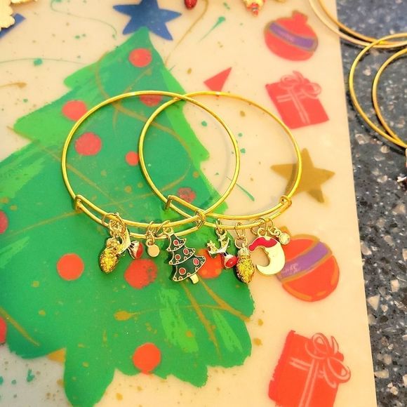 Christmas Gold Bangle Handmade Bracelets New - Picture 1 of 1